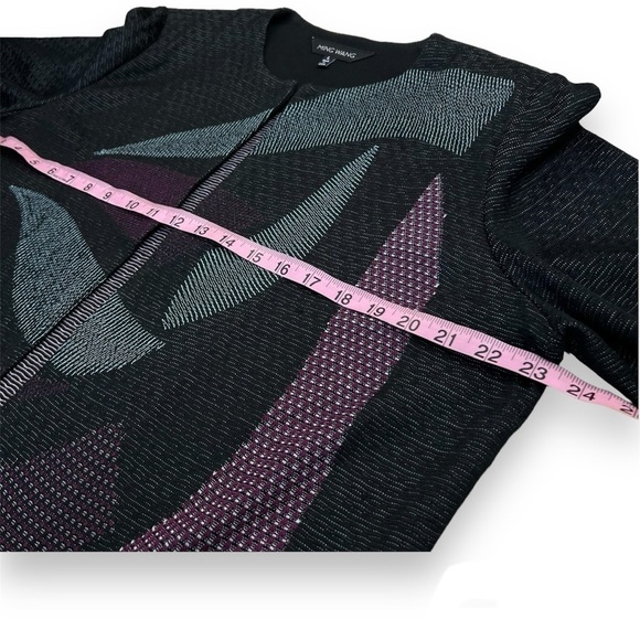 Ming Wang Open Front Jacket Womens L Large 3/4 sleeve Aqua Black Purple Cardigan - Picture 7 of 8